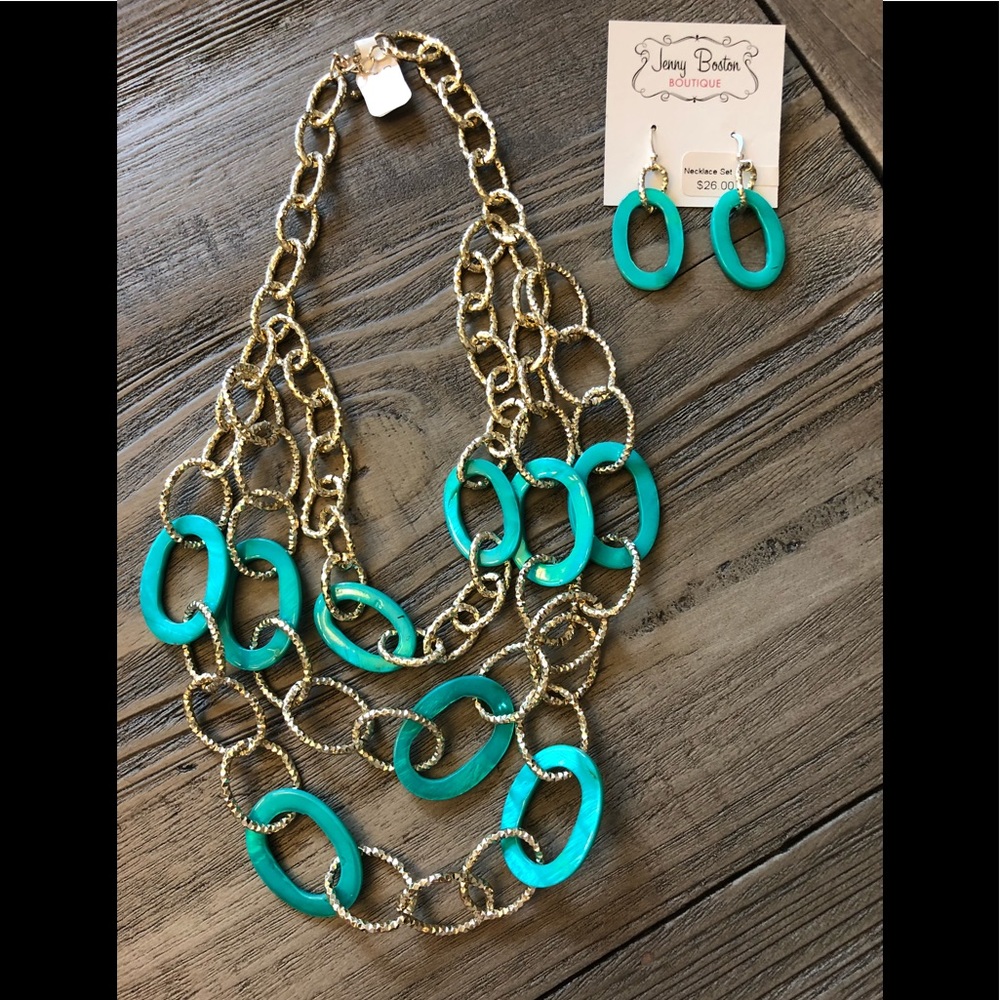 Jenny Boston Boutique Necklace and Earrings Teal